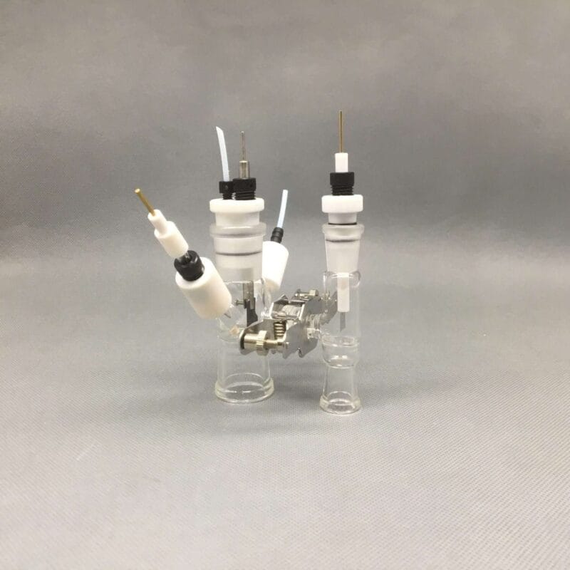 5-holes-Dual-chamber-H-cell-membrane-low-volume-electro-1-1.jpg 5-Hole Dual Chamber H-Cell Membrane Low Volume Electrochemical Reactor