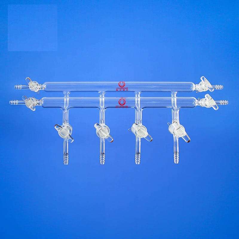 Double-bank-vacuum-manifold-with-stopcock-on-sides-port-1-1.jpg Schlenk Line with Side Stopcocks, Double Bank, 4-6 Ports