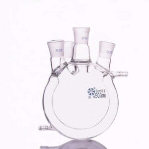 Double jacketed four-necked round-bottom flask, capacity 500 to 50.000 ml