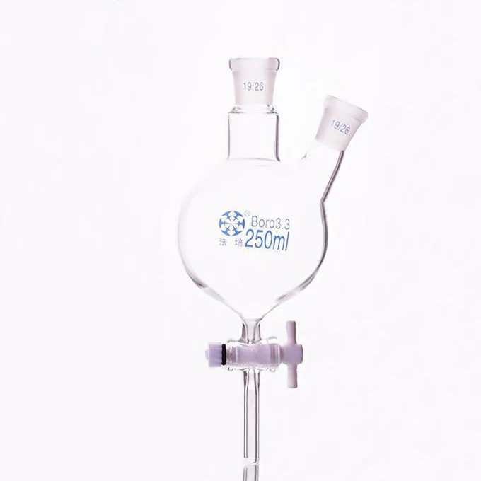 Double-necked-round-bottom-flask-with-bottom-outlet-and-250-ml-14-23-14-23-1.jpg Double-necked round-bottom flask with bottom outlet and PTFE stopcock, capacity 250 to 5.000 ml
