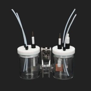 Dual chamber H-cell membrane sealed electrochemical reactor, capacity 50 to 500 ml
