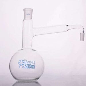 Flat bottom distilling flask with side tube and joint,  250 to 3.000 ml