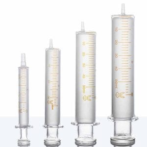 Glass Syringe with Scale, 1 ml to 100 ml, OD 4mm Tip, Non-Medical Use