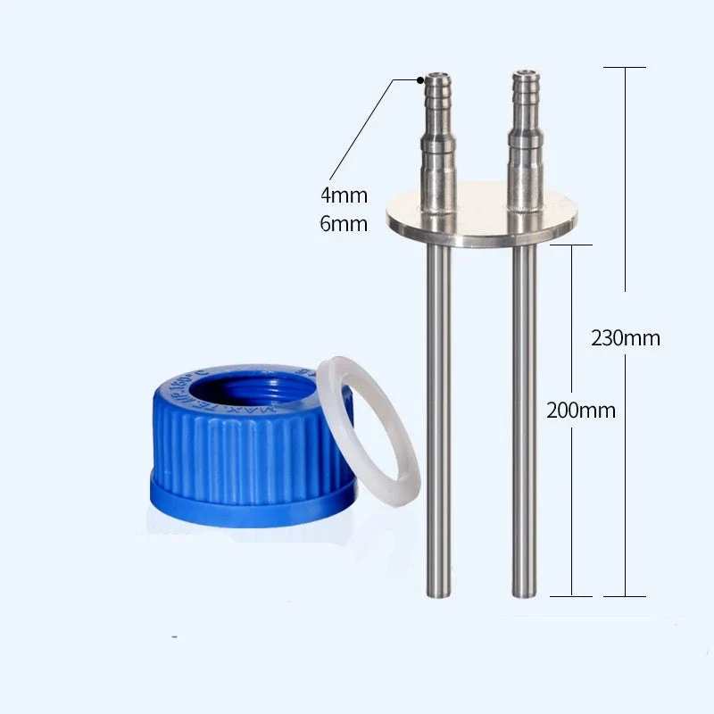 Multiple-distributor-with-2-stainless-steel-connectors-500-ml-1-long-and-1-short-c-1.jpg Multiple distributor with 2 stainless steel connectors for GL45 screw cap HPLC bottles