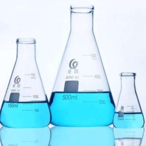 Narrow neck erlenmeyer flask, heavy duty, clear glass, 25 ml to 5.000 ml