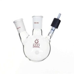 Schlenk round flask with 2 necks and high vacuum valve on side, capacity 50 to 500 ml