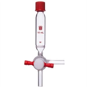 Solid-phase peptide synthesis vessel with T-bore PTFE stopcock, capacity 10 to 250 ml