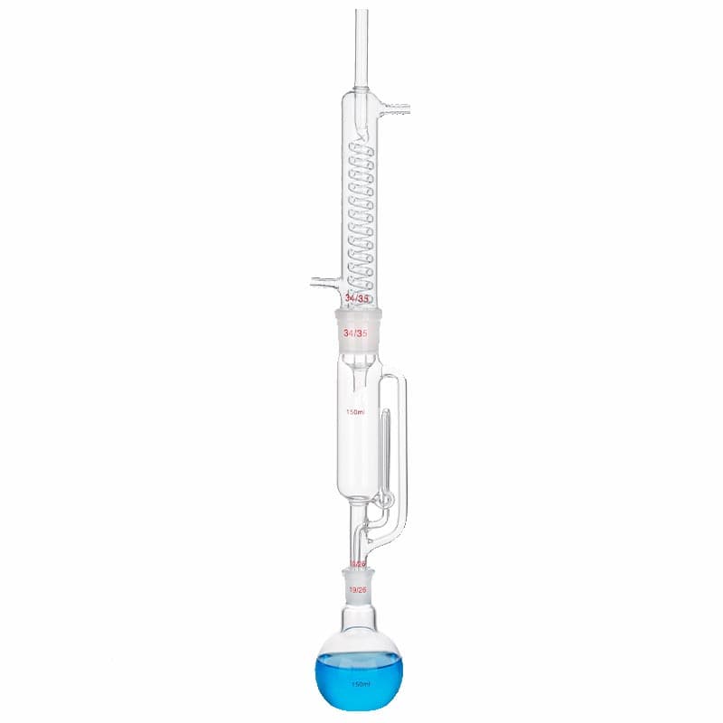 Soxhlet_extractor_set_in_3_parts,_with_graham_condenser Soxhlet extractor set in 3 parts, with graham condenser