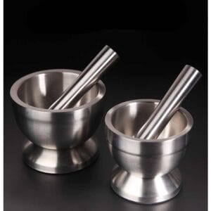 Stainless steel mortar with pestle, diameter 85 to 98 mm