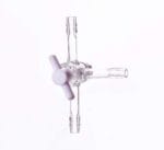 T-shaped three-way tap with PTFE stopcock and hose connectors, tube diameter 8 to 12 mm