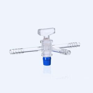 T-shaped three-way tap with glass stopcock and hose connector, tube diameter 7 to 13 mm