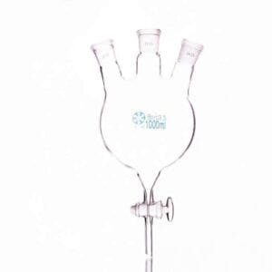 Three-necked round-bottom flask with bottom outlet and glass stopcock, capacity 250 to 5.000 ml
