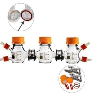 Triple chamber membrane reactor for microbial fuel cell (MFC), capacity 100 to 1.000 ml