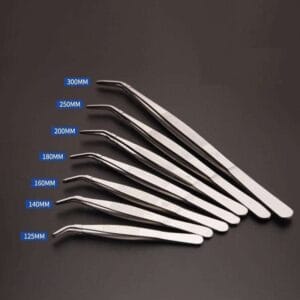 Tweezers with curved tip, length 10 to 30 cm