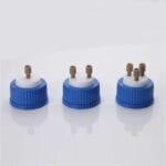 GL45 Screw Cap, Multiple Distributor for HPLC Bottles, with PEEK threaded connectors,1/4-28 UNF Threaded