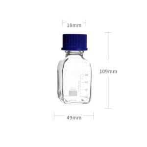 Square bottle with screw cap, clear glass, graduated, 100 ml to 1.000 ml