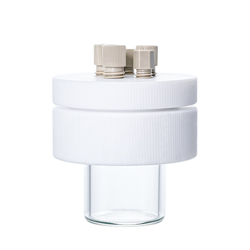 Low Volume Sealed Electrochemical Cell, Capacity 10–100 mL, PTFE Lid,with PEEK threaded connectors Low Volume Sealed Electrochemical Cell, Capacity 10–100 mL, PTFE Lid,with PEEK threaded connectors